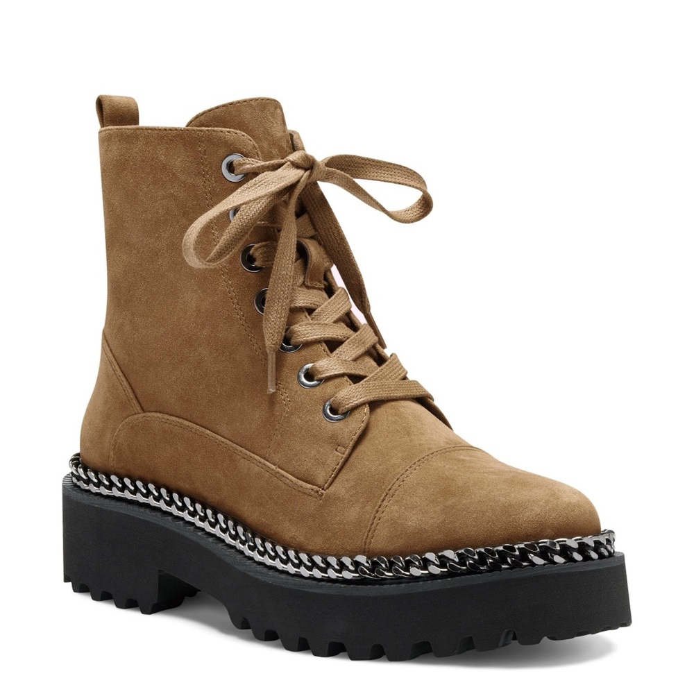Vince Camuto Brown Black Mindinta Combat Boots Lace Up Shoes